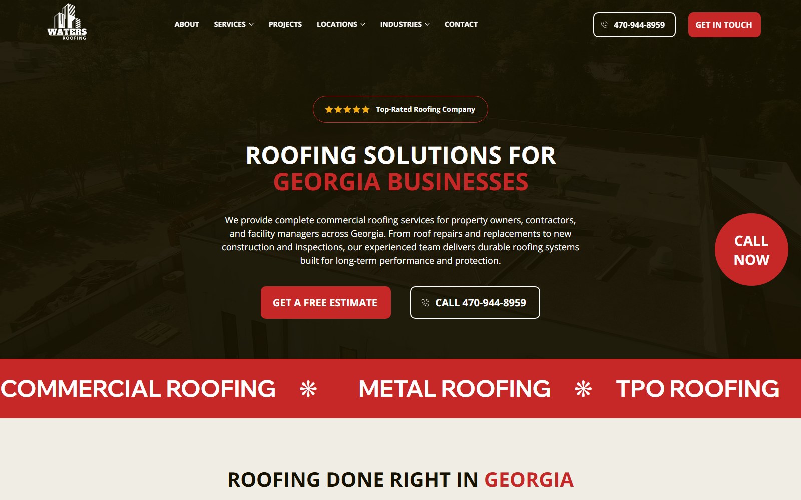 Waters Roofing website, home page