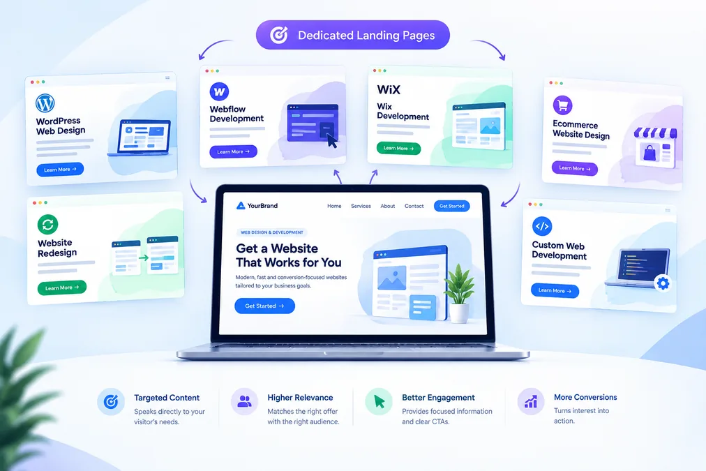 Dedicated landing pages for web design services